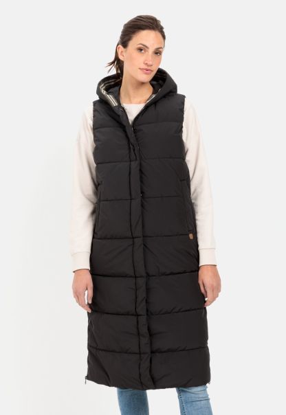 Flash Sale Womenswear Jackets & Vests Black Camel Active Long Quilted Waistcoat In Recycled Polyester