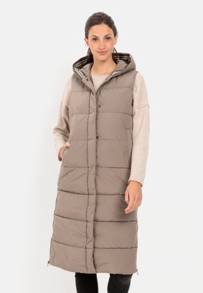 Popular Camel Active Womenswear Jackets & Vests Brown Long Quilted Waistcoat In Recycled Polyester