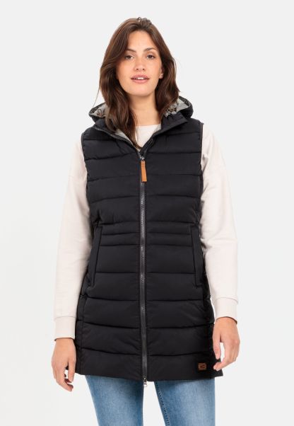 Long Quilted Waistcoat With Detachable Hood Inexpensive Black Jackets & Vests Womenswear Camel Active