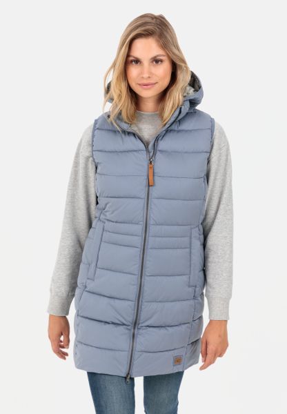 Womenswear Long Quilted Waistcoat With Detachable Hood Light Blue Camel Active Solid Jackets & Vests