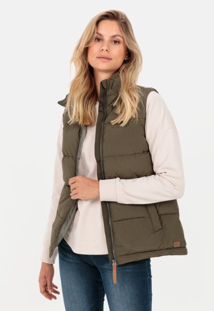Dark Khaki Charming Womenswear Camel Active Jackets & Vests Quilted Waistcoat In Recycled Polyester