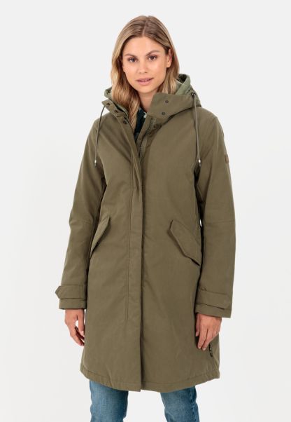 Reliable Functional Coat In Recycled Cotton Mix Jackets & Vests Camel Active Dark Khaki Womenswear