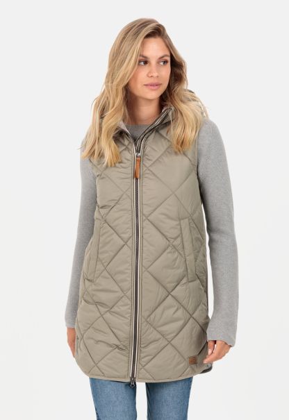 Long Waistcoat With Hood Made From Recycled Polyester Green Camel Active Womenswear Jackets & Vests Versatile