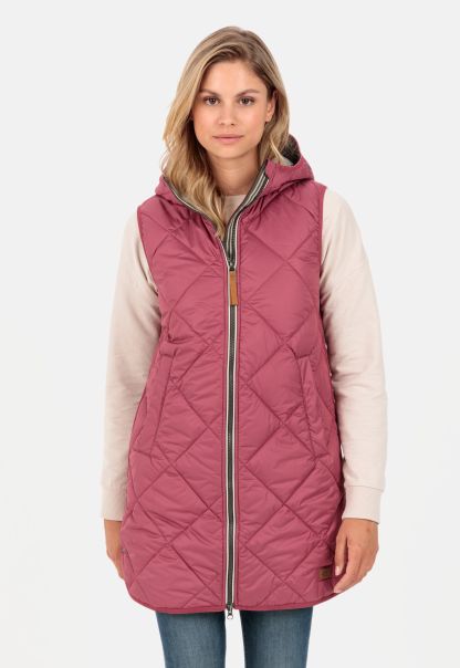 Womenswear Camel Active Red-Brown Cutting-Edge Jackets & Vests Long Waistcoat With Hood Made From Recycled Polyester