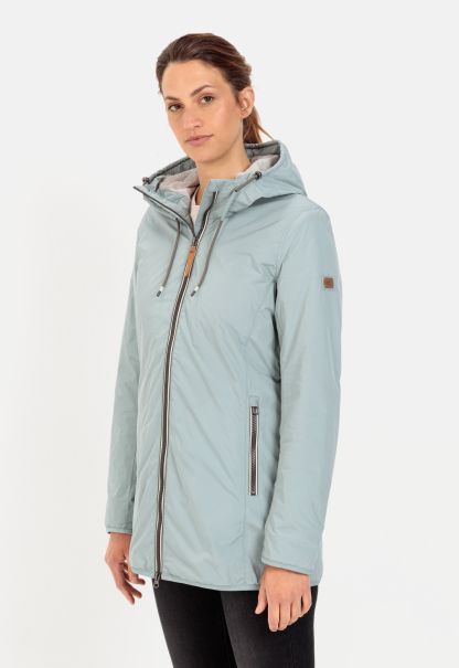 Jackets & Vests Womenswear Camel Active Pure Long Windbreaker With Soft Plush Lining Blue-Grey