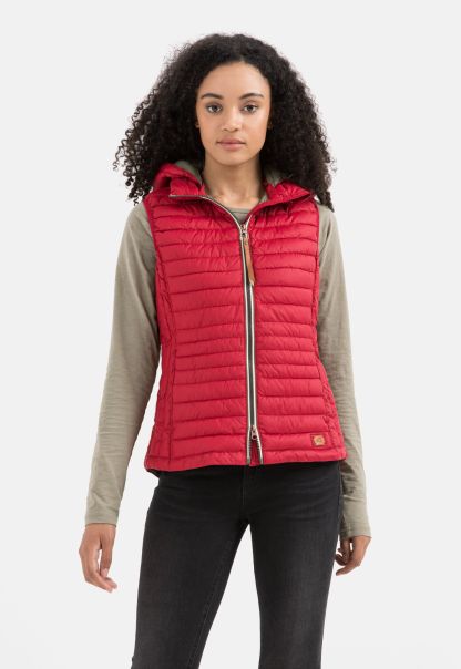 Womenswear Camel Active Red Quilted Vest With Hood Jackets & Vests Safe