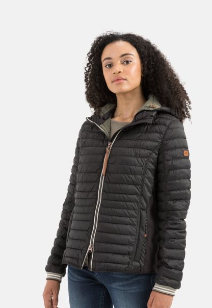 Womenswear Efficient Jackets & Vests Quilted Jacket With Removable Hood Camel Active Black