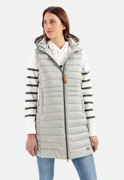 Long Quilted Waistcoat With Hood Camel Active Womenswear Promo Light Khaki Jackets & Vests
