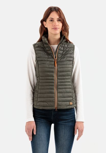 Streamlined Khaki Quilted Vest Made From 100% Recycled Material Womenswear Jackets & Vests Camel Active