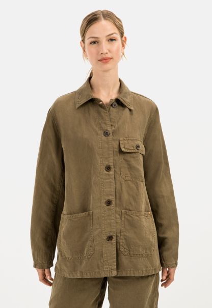 Overshirt Made From A Lyocell Linen Mix Brown Camel Active Overshirts Womenswear Shop