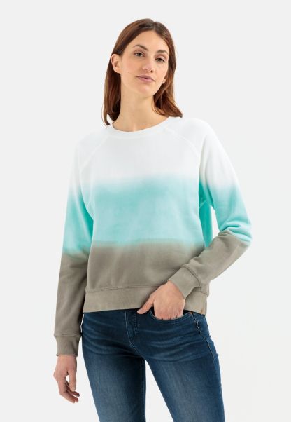 Camel Active Sweatshirts & Hoodies White-Green-Khaki Womenswear Sweatshirt With Dip-Dye Effect Unique