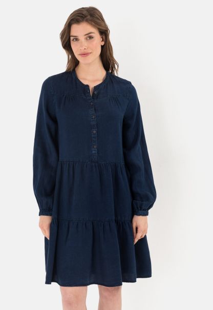 Camel Active Tiered Dress Made From Tencel™ Lyocell Dark Blue Dresses & Jumpsuits Womenswear Simple