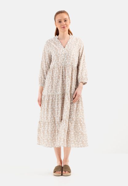 Tiered Dress With Allover-Flower-Print Beige Dresses & Jumpsuits Camel Active Sustainable Womenswear