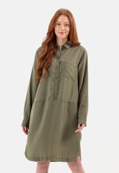 Olive Camel Active Efficient Dresses & Jumpsuits Blouse Dress With Long Sleeves In Tencel™ Lyocell Womenswear