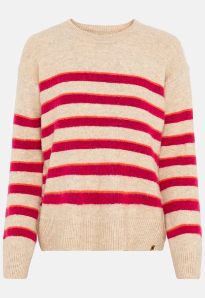 Knitted Jumper In Striped Pattern Reduced Pink-Beige Pullover & Cardigans Camel Active Womenswear