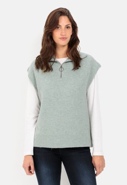 Camel Active Womenswear Pullover & Cardigans Turquoise Natural Sleeveless Troyer In Recycled Material