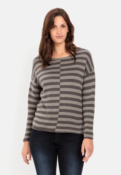 Camel Active Tough Womenswear Knitted Jumper With Striped Pattern Pullover & Cardigans Grey-Green