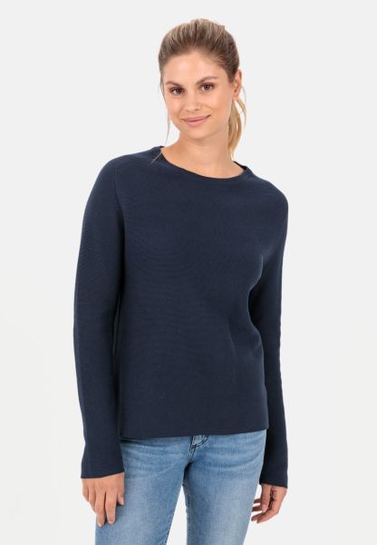 Pullover & Cardigans Blue Knitted Jumper In Pure Cotton Camel Active Classic Womenswear