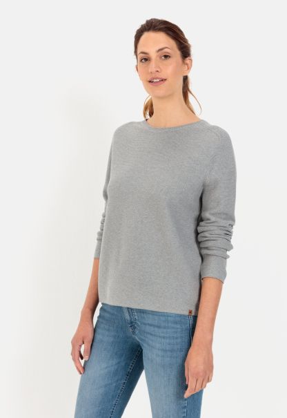 New Pullover & Cardigans Knitted Jumper In Pure Cotton Grey Womenswear Camel Active