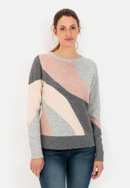 Camel Active Multicoloured Intarsia Knitted Jumper With Round Neckline Pullover & Cardigans Reliable Womenswear