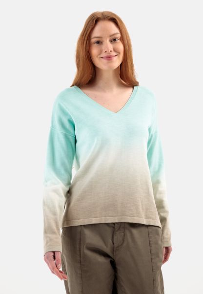 Womenswear Camel Active Pullover & Cardigans Green-Grey Knit Sweater With Dip Dye Effect Convenient