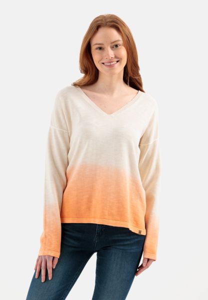 Professional Pullover & Cardigans White-Orange Womenswear Camel Active Knit Sweater With Dip Dye Effect