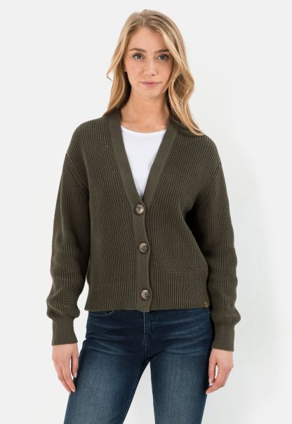 Womenswear Relaxing Camel Active Pullover & Cardigans Olive Boxy Cardigan In Knit Quality