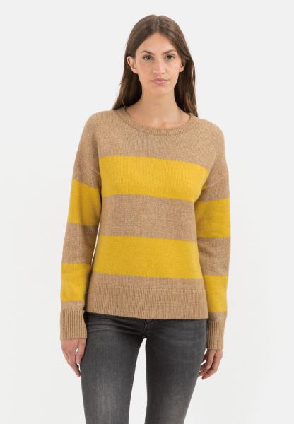 Yellow-Brown Camel Active Womenswear Robust Pullover & Cardigans Knitted Jumper With Round Neck Collar