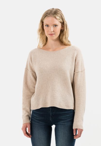 Camel Active Pullover & Cardigans Womenswear Beige Knitted Jumper In Recycled Wool Mix Innovative