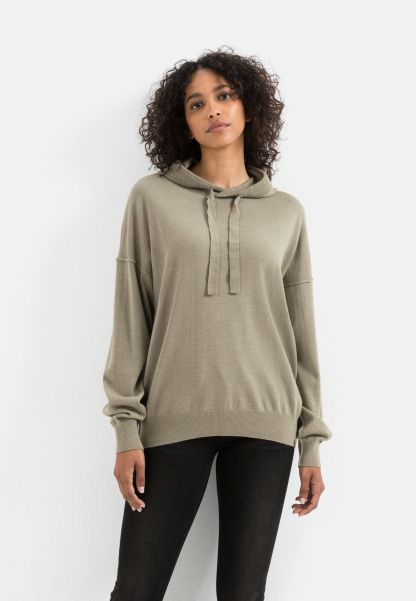 Camel Active Long Sleeve Knit Sweater With Hood Womenswear Pullover & Cardigans Beige Clearance