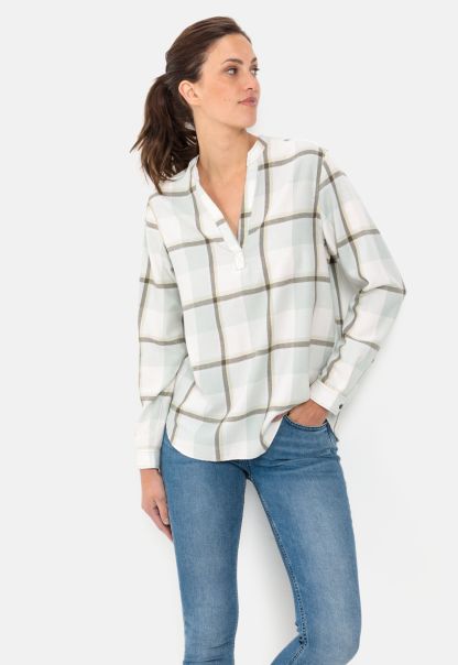 Check Blouse In A Flannel Check Pattern Camel Active Blouses Affordable Khaki Womenswear