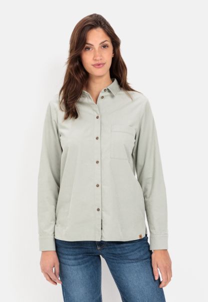 Womenswear Rapid Fine Corduroy Blouse In Pure Cotton Camel Active Green Blouses