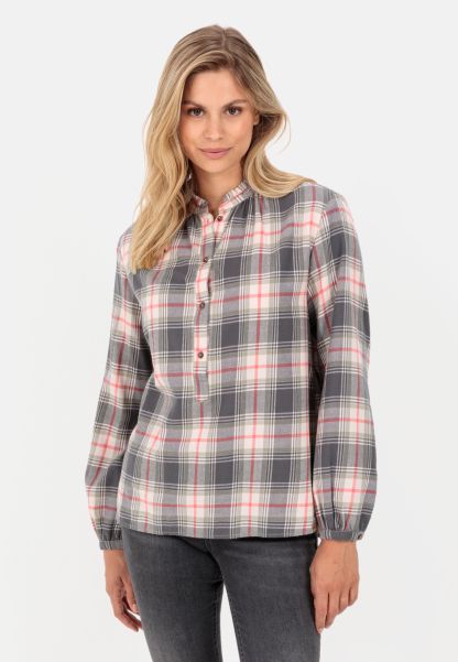 Womenswear Slip-On Blouse In Flannel Check Exquisite Rose Grey Camel Active Blouses