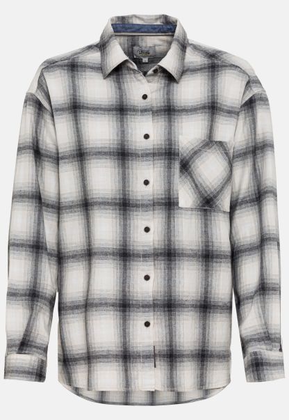 Womenswear Simple Grey Blouse In Checked Flannel Camel Active Blouses