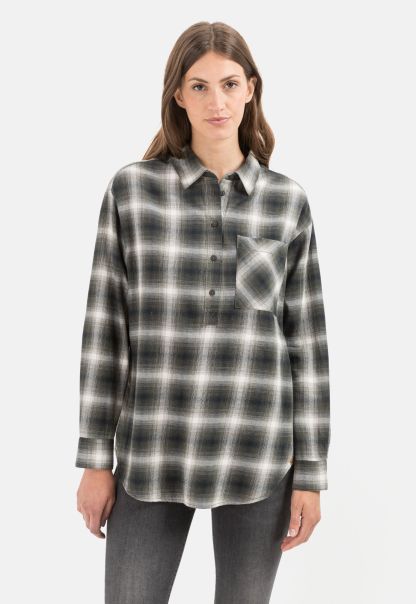 Camel Active Flannel Blouse Made From Pure Cotton Fresh Womenswear Dark Blue Blouses