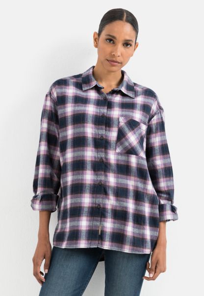 Blouses Purple-Blue Inviting Camel Active Cotton Blouse In Checked Flanell Womenswear
