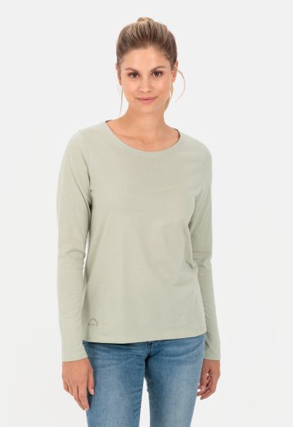 Green Comfortable T-Shirts & Polos Camel Active Womenswear Long-Sleeved Shirt Made From Organic Cotton