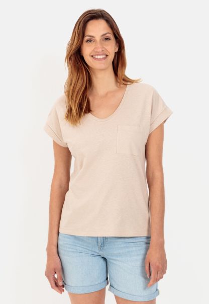 Beige Camel Active Knockdown T-Shirt Made From Cotton Linen Mix T-Shirts & Polos Womenswear