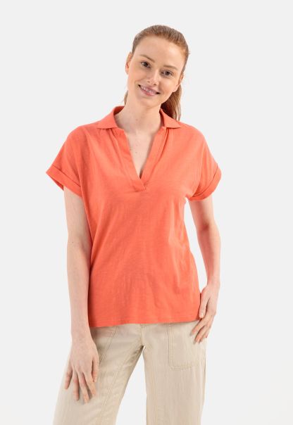 Orange Buttonless Polo Shirt From Organic Cotton Camel Active T-Shirts & Polos Cheap Womenswear