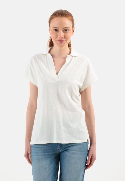 White Exclusive T-Shirts & Polos Buttonless Polo Shirt From Organic Cotton Womenswear Camel Active