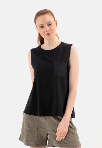 Black Womenswear Efficient Sleeveless T-Shirt With Chest Pocket Camel Active T-Shirts & Polos