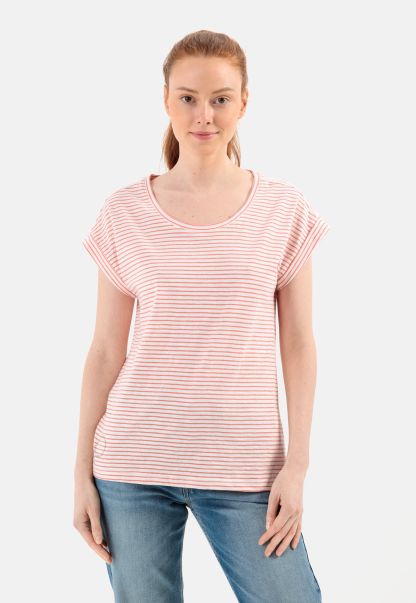 Womenswear White-Red Short Sleeve Shirt In Striped Pattern Luxury Camel Active T-Shirts & Polos
