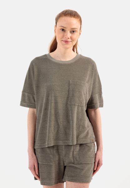 T-Shirts & Polos Womenswear Terry Shirt With Round Neck Rugged Camel Active Khaki