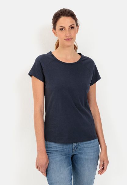Darkblue Camel Active Affordable T-Shirts & Polos Womenswear Short Sleeve T-Shirt Made From Organic Cotton