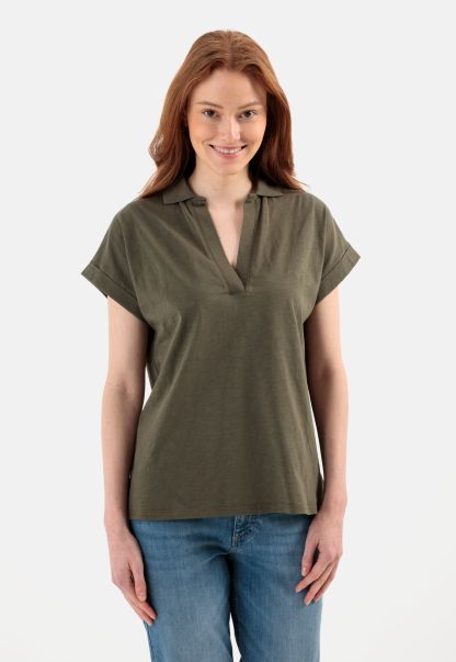 T-Shirts & Polos Buttonless Polo Shirt From Organic Cotton Camel Active Olive Precision Womenswear
