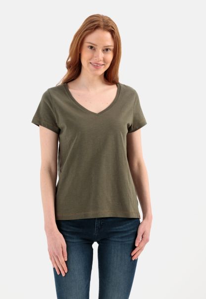Camel Active Olive T-Shirt From Organic Cotton Womenswear T-Shirts & Polos Stylish