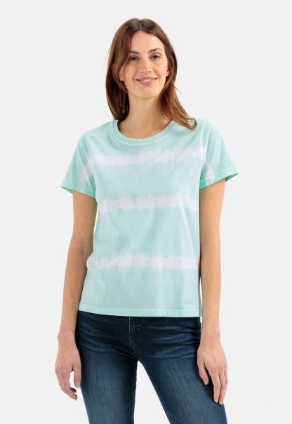 Short-Sleeved T-Shirt With Batik Stripes Exceptional Turquoise Womenswear Camel Active T-Shirts & Polos