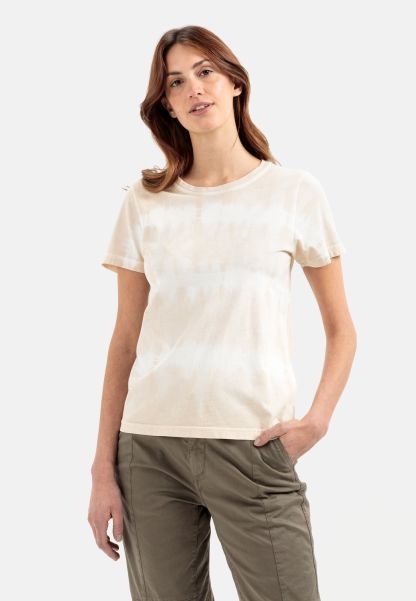 Beige Womenswear T-Shirts & Polos Camel Active Short-Sleeved T-Shirt With Batik Stripes Redefine