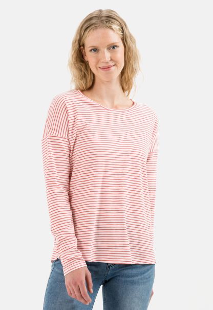 Womenswear Camel Active Long-Sleeved Shirt Made From 100% Cotton Orange T-Shirts & Polos Innovative