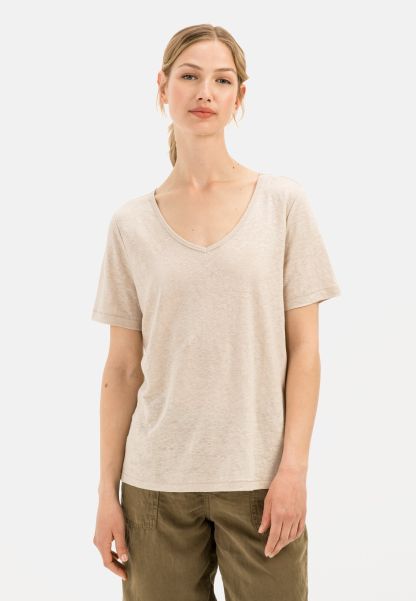 Beige Camel Active Shop Shortsleeve Shirt Made Of Linen Womenswear T-Shirts & Polos